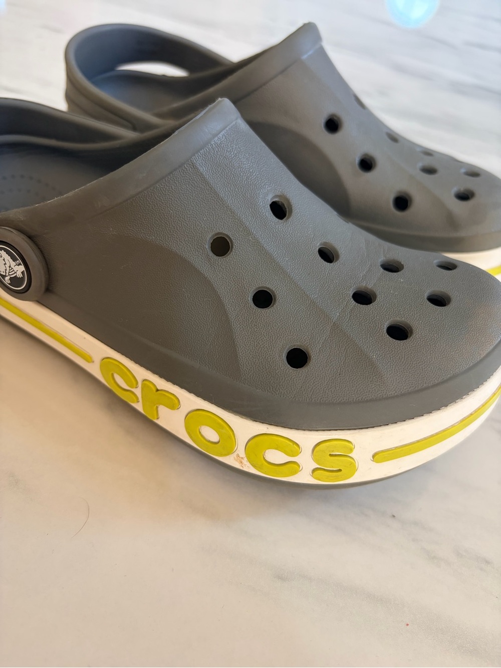 CROCS Kids Clog in Gray with Yellow Trim